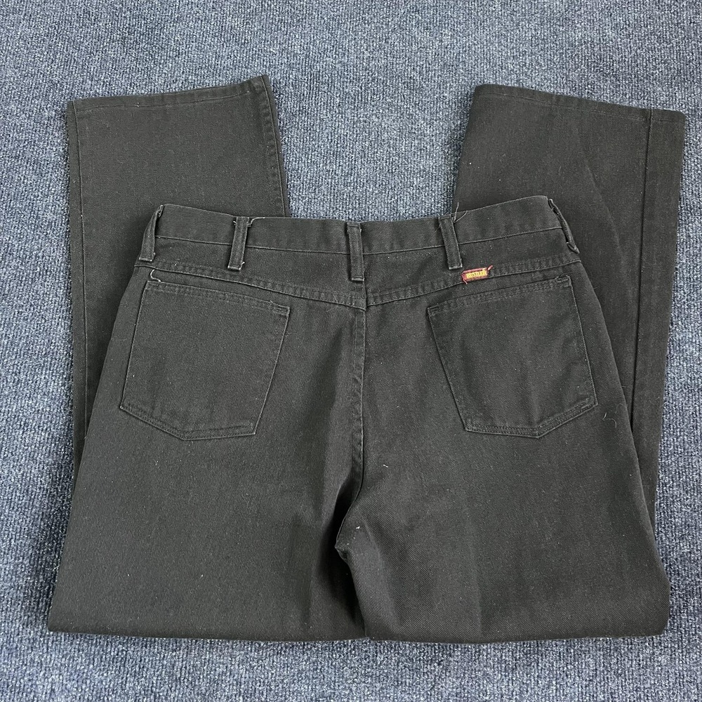 Vintage‎ Rustler Jeans Mens 36x30 Black Straight Dark Wash Made USA Leg Denim